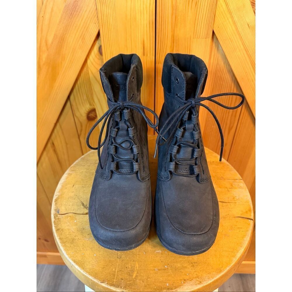 Keen Akita Black Leather Lace-Up Comfort Wedge Ankle Boots Size 8 - Picture 2 of 7